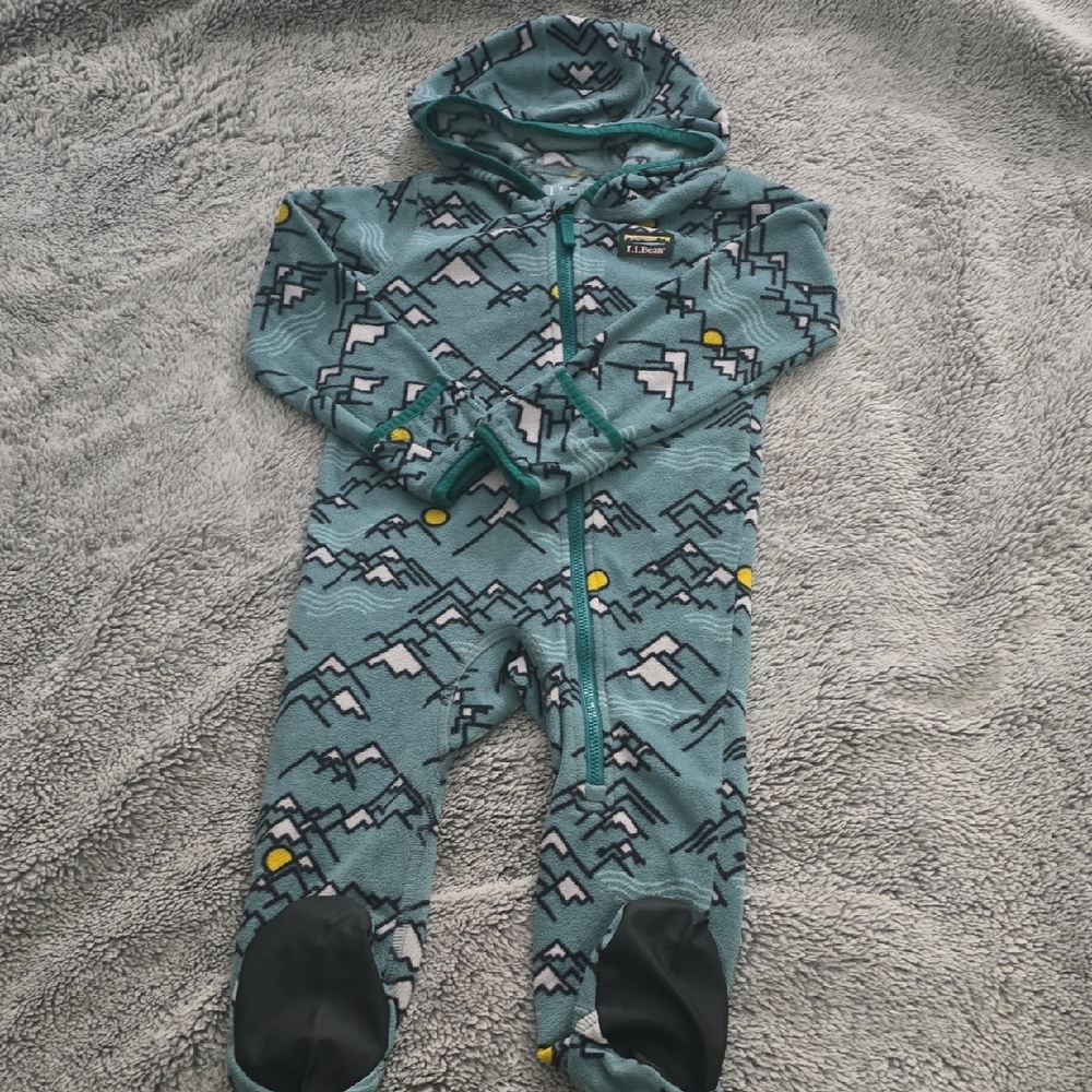 Llbean Infant Toddlee Fleece Mountain Print One Piece